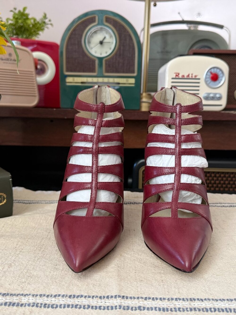 Michael Kors Burgundy Leather Caged Stiletto Booties Size 6 NWOT
